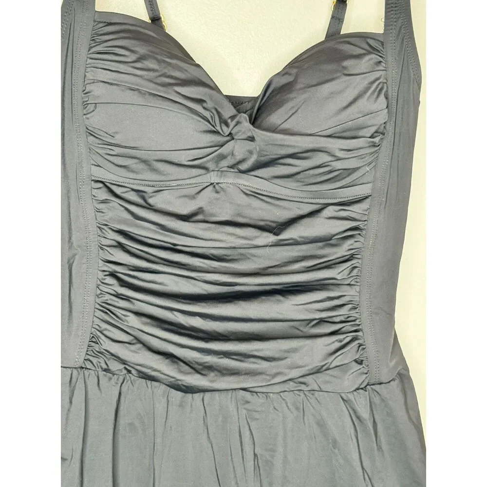Rose Marie Reid Black Ruched Swim Dress One Piece Swimsuit Pinup‎ Skort Size M